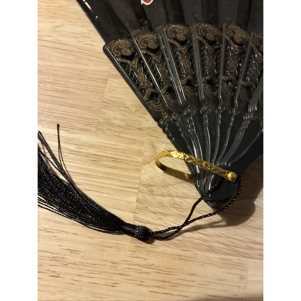 Vintage Fan Black With Floral And Gold Accent (3) - Picture 3 of 11
